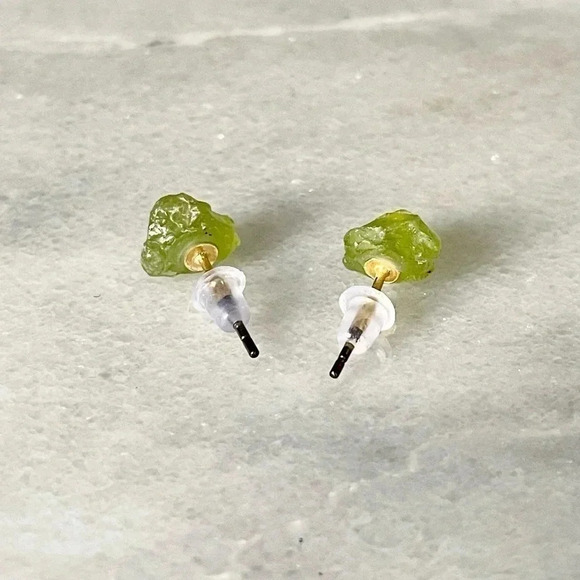 Dainty August Birthstone Raw Peridot Earrings - Picture 4 of 6